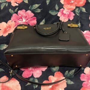 GUESS Black Satchel with Gold Accents